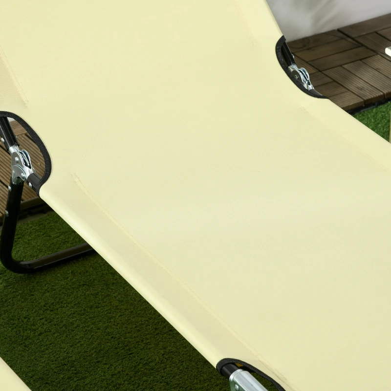 Best Set of Two Metal Frame Folding Sun Loungers - Beige - Image 8