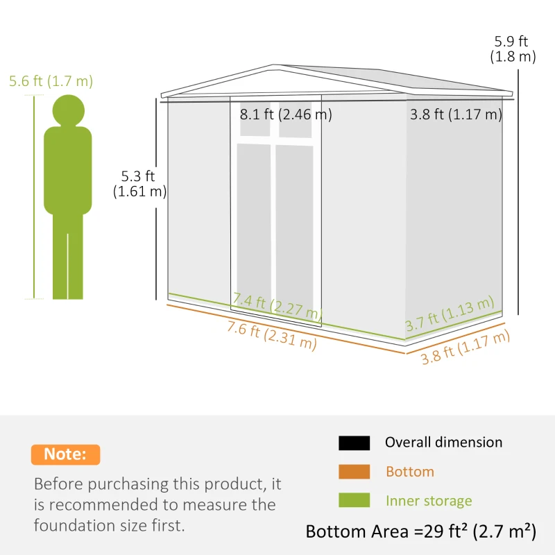 Best 8 x 4 ft Metal Garden Shed, Garden Storage Shed with Window, 4 Vents and Lockable Door, Waterproof Galvanised Steel Tool Storage Shed, Dark Grey - Image 3