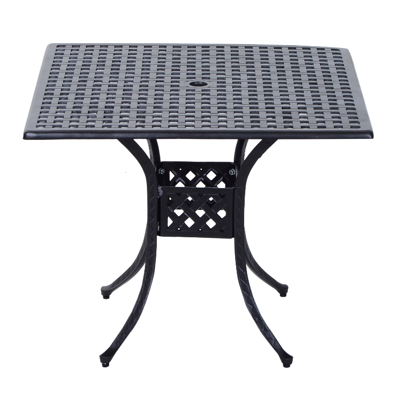 Best 90cm Square Garden Table with Umbrella Hole, Aluminium Grid Motif Outdoor Dining Table for Garden Patio, Black - Image 12