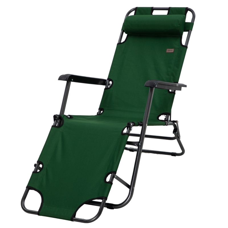 Best 2 in 1 Sun Lounger Folding Reclining Chair Garden Outdoor Camping Adjustable Back with Pillow, Green - Image 11