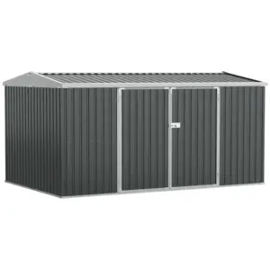 Best 14 x 8ft Outdoor Garden Metal Storage Shed with Lockable Door, Tool Storage Box for Garden, Patio and Lawn, Grey