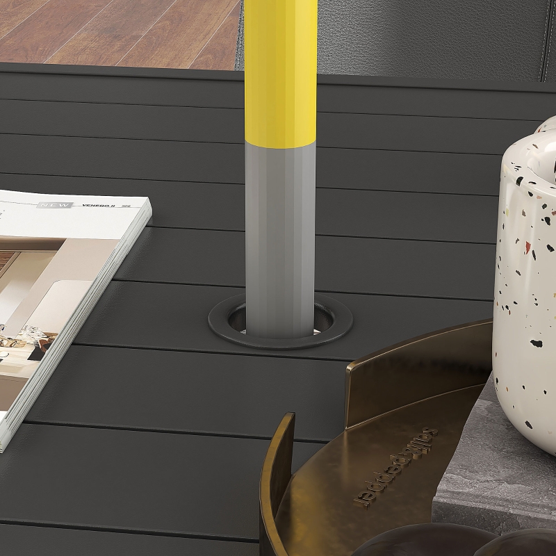 Best 94 x 94 cm Garden Table with Parasol Hole, Outdoor Dining Garden Table for Four with Slatted Metal Plate Top, Dark Grey - Image 10