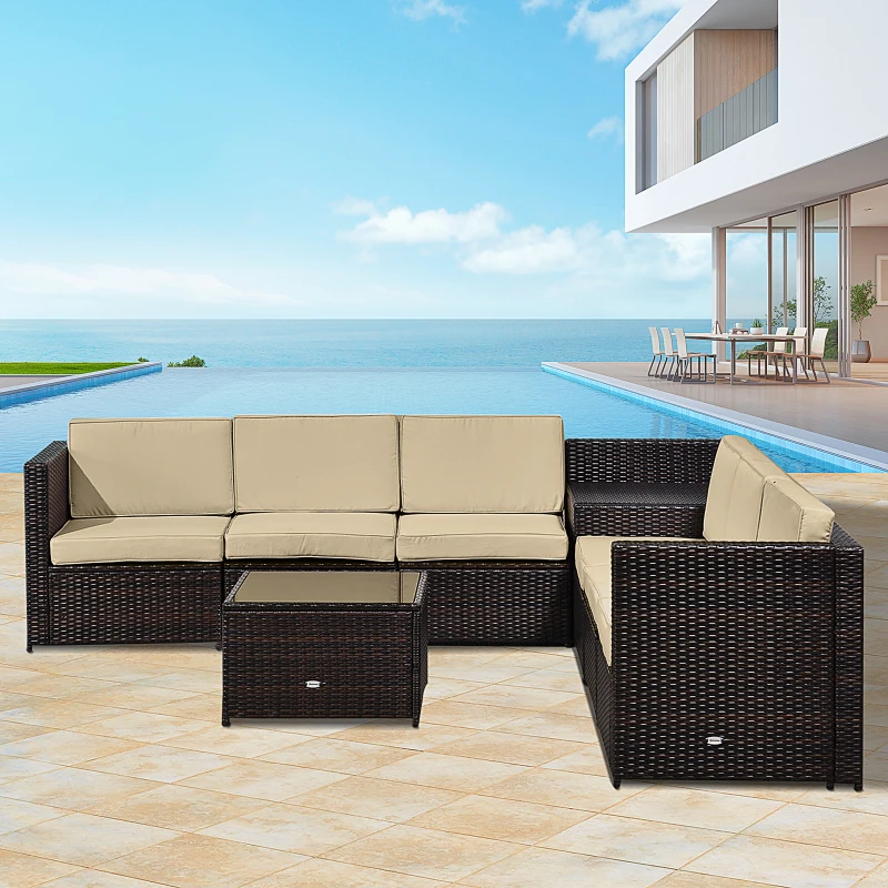 Best 6-Seater Rattan Sofa Furniture Set W/Cushions, Steel Frame-Brown - Image 2