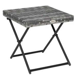 Best Square PE Wicker Rattan Folding Table,Weather Resistant Wicker Weave Side Table with Steel Frame, Grey