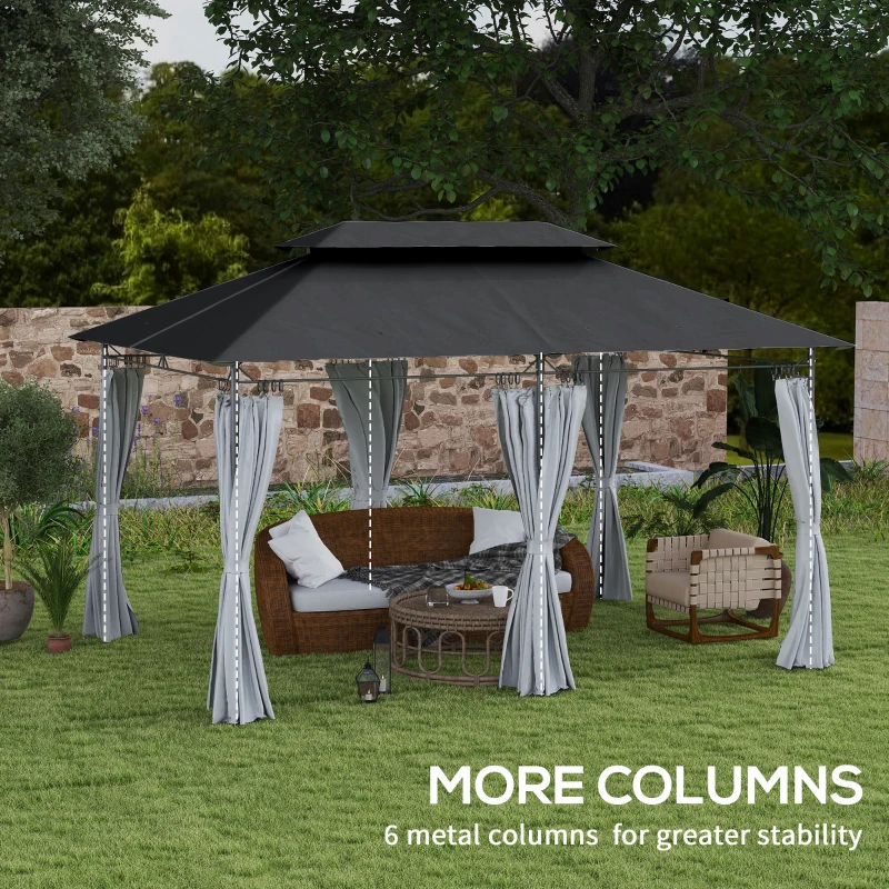 Best 3 x 4m Metal Frame, Two-Tier Roof Gazebo - Dark Grey - Image 5