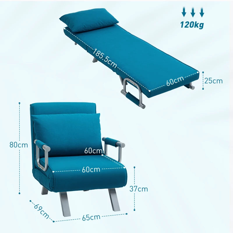 Best 4-in-1 Faux Suede Chair Bed - Blue - Image 3