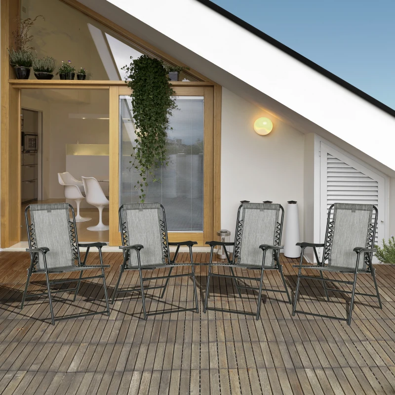Best Pieces Patio Folding Chair Set, Outdoor Portable Loungers for Camping Pool Beach Deck, Lawn Chairs with Armrest Steel Frame, Mixed Grey - Image 2