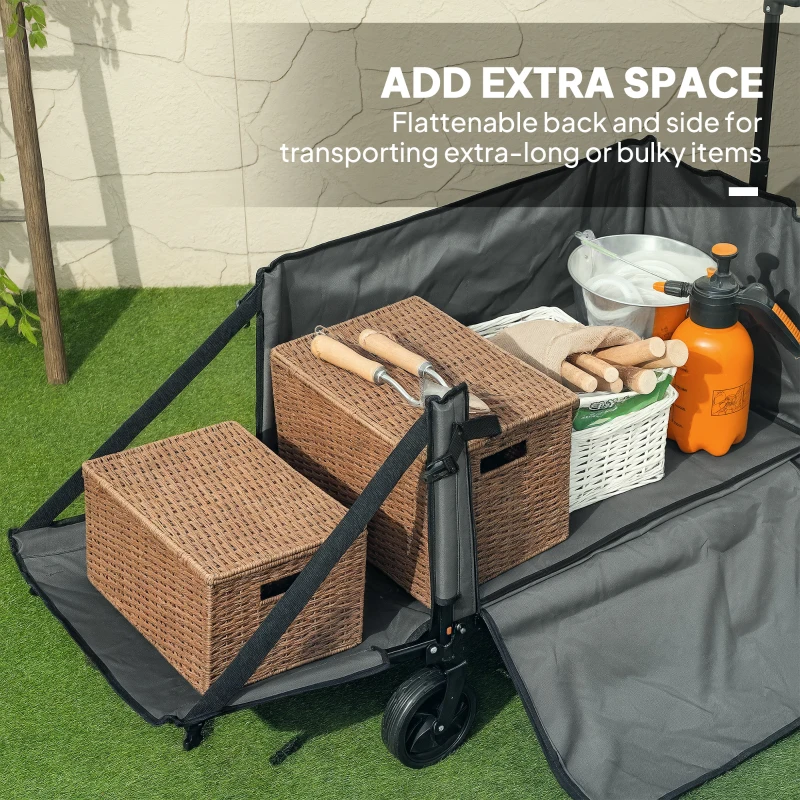 Best Folding Trolley on Wheels, 150L Collapsible Wagon Festival Trolley Cart with Openable Sides, Adjustable Handle and Brakes for Shopping Camping Beach and Garden, Grey - Image 4