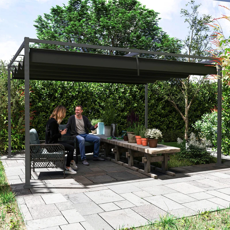 Best 4 x 3m Metal Pergola, with Retractable Canopy Roof - Black - Image 7