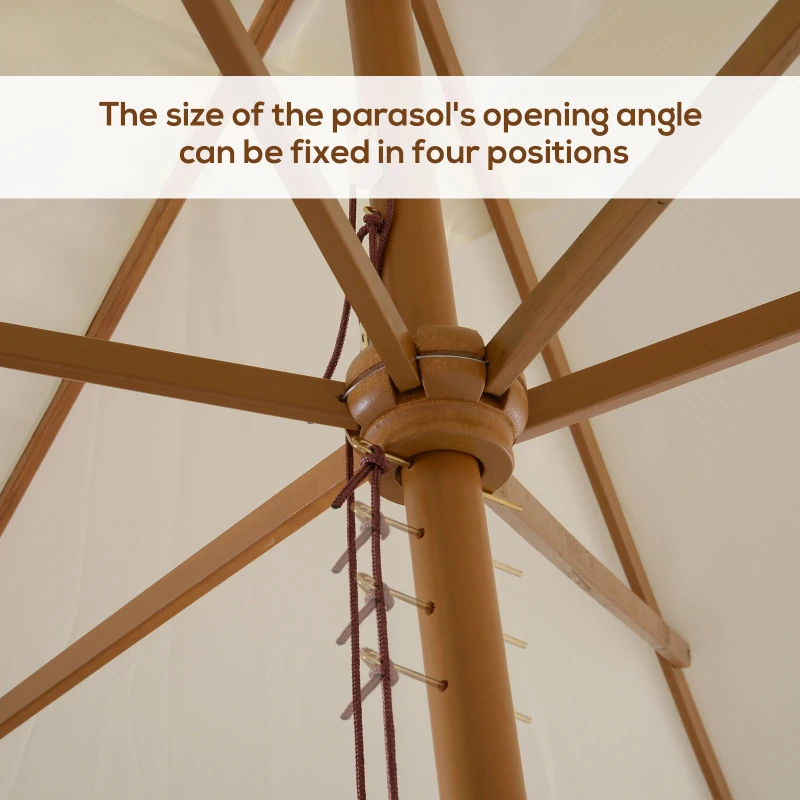 Best 2 x 3m Wooden Garden Parasol Umbrella Outdoor Sun Shade Canopy, Cream White - Image 6