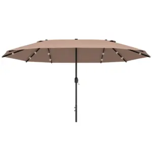 Best Garden Parasol 4.4m Double-Sided Sun Umbrella Patio Parasol LED Solar Lights Khaki