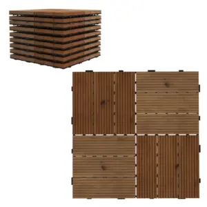 Best 9 Pcs Garden Decking Tiles Wooden Outdoor Flooring Tiles for Patio, Balcony, Terrace, Hot Tub, Brown