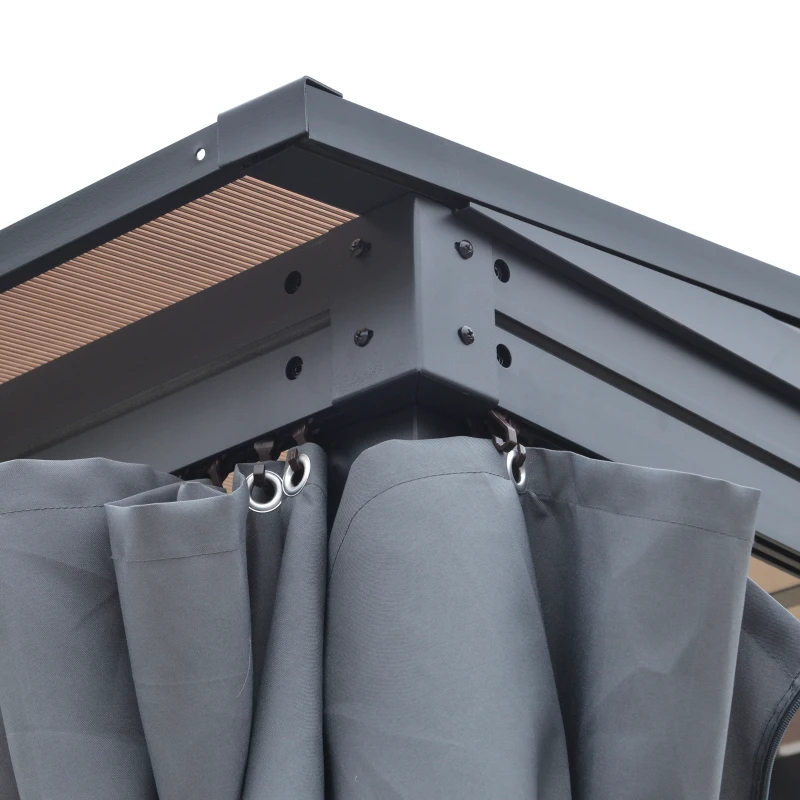 Best 4 x 3(m) Outdoor Hardtop Gazebo with Curtains, Lean to Aluminium Pergola with Polycarbonate Roof, Garden Pavilion Sun Shade Shelter, Grey - Image 7