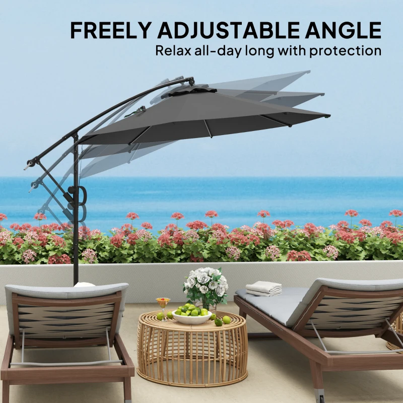 Best 3(m) Garden Cantilever Parasol with Cover and Wind Protection Strap, Round Overhanging Umbrella with Crank Handle and Tilt, Banana Patio Umbrella for Outdoor Sun Shade, UPF50+, Grey - Image 6