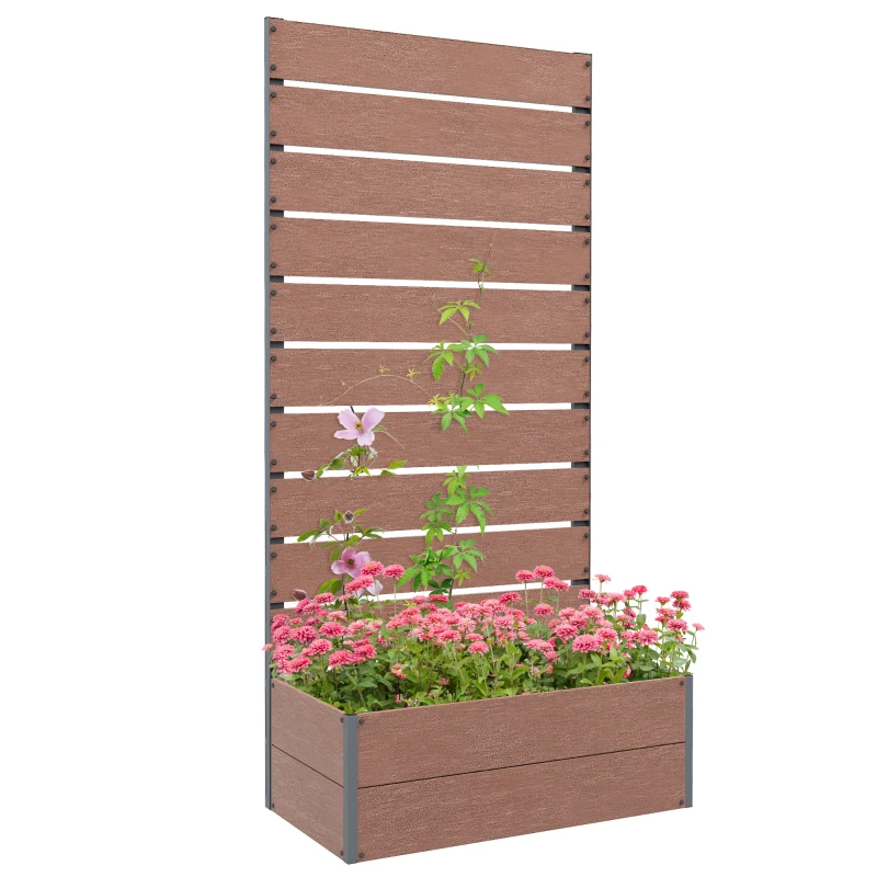 Best 34 x 69.5cm Garden Planter Box, with Back Trellis, Brown