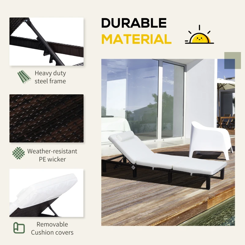 Best Rattan Sun Lounger, 5-Level Adjustable Garden Lounger Recliner with Cushion and Headrest, Outdoor Reclining Sunbed, Steel Frame Garden Chair for Patio, Beach, Terrace, Cream White - Image 5