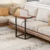Best C-Shaped Side Table, Sofa End Table with Metal Frame, Accent Couch Table for Living room, Bedroom, Walnut and Black - Image 2