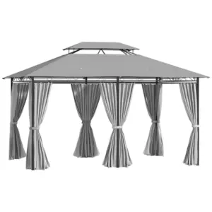 Best 4m x 3(m) Metal Gazebo Canopy Party Tent Garden Pavillion Patio Shelter Pavilion with Curtains Sidewalls, Dark Grey