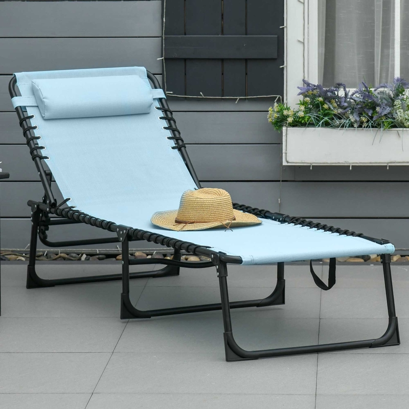 Best Folding Sun Lounger Beach Chaise Chair Garden Cot Camping Recliner with 4 Position Adjustable, Baby Blue - Image 10