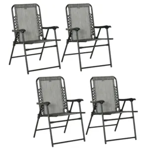 Best Pieces Patio Folding Chair Set, Outdoor Portable Loungers for Camping Pool Beach Deck, Lawn Chairs with Armrest Steel Frame, Mixed Grey