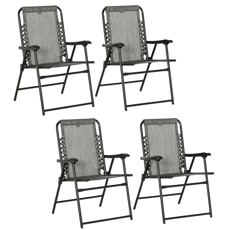 Best Pieces Patio Folding Chair Set, Outdoor Portable Loungers for Camping Pool Beach Deck, Lawn Chairs with Armrest Steel Frame, Mixed Grey