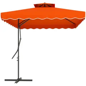 Best 2.5m Cantilever Parasol with Easy Lever, Square Double Top Garden Parasol Umbrella with Ruffles and Cross Base, Overhanging Outdoor Sun Shades, Orange