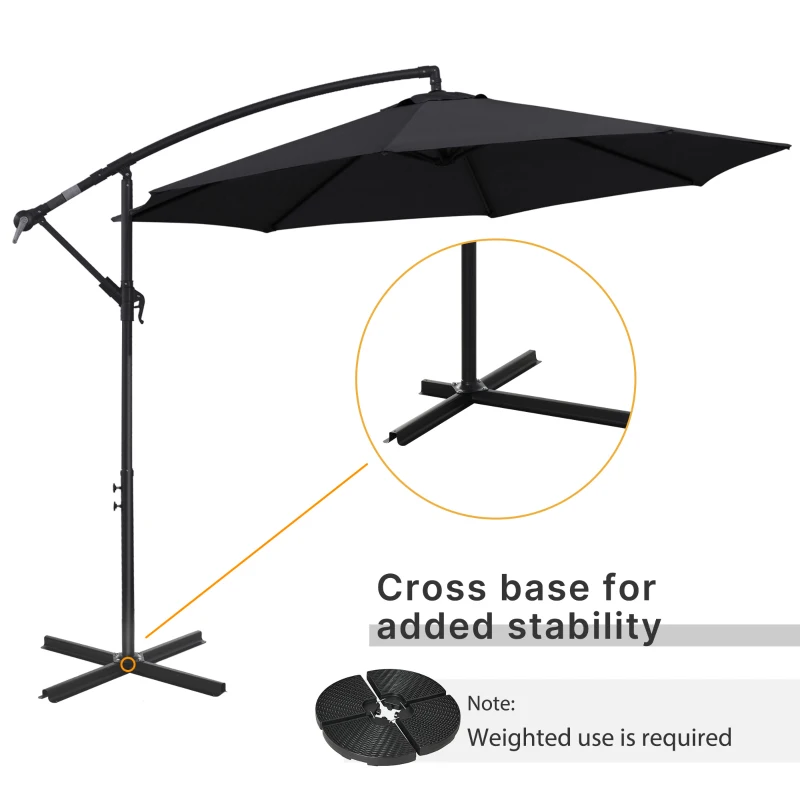 Best 2.45m Overhanging Cantilever Parasol, Heavy Duty Waterproof Garden Umbrella with Cross Base, Black - Image 7