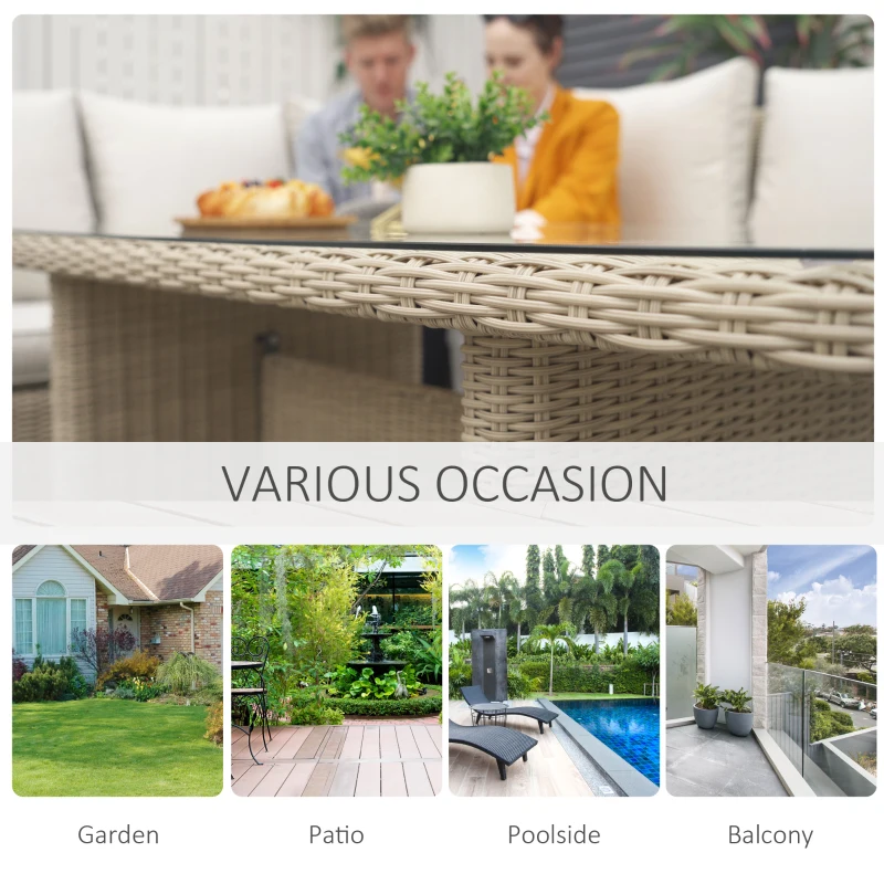 Best 5 PCS Reclining PE Rattan Garden Dining Set Bonzer Patio Furniture w/ Sofa Chairs Glass Table, Olefin Cushions Adjustable Feet Stylish Lounge Conversation - Image 4