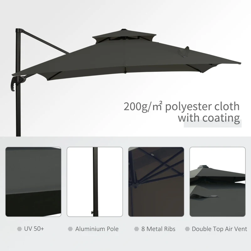 Best Cantilever Parasol 360 Degree Rotation Angle Adjustment Outdoor Market Garden Umbrella - Dark Grey - Image 6