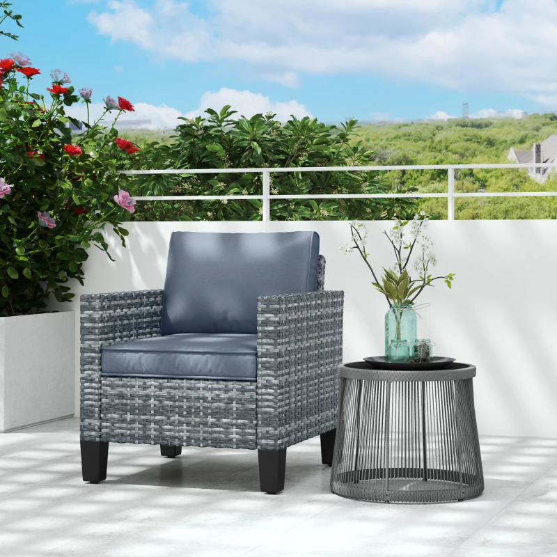 Best Single Rattan Armchair, with Cushions - Light Grey - Image 2