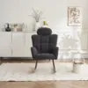 Ergonomic Teddy Fabric Rocking Chair with Tufted Seat, Headrest and Backrest, Painted Metal Base, 102L x 70W x 105H cm, Dark Grey - Image 5