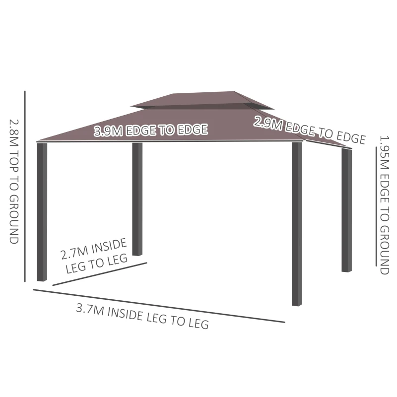 Best 3 x 4m Aluminium Garden Gazebo, Marquee Canopy Shelter Pavilion Party Tent with Nets and Curtains for Garden and Deck, Coffee - Image 3