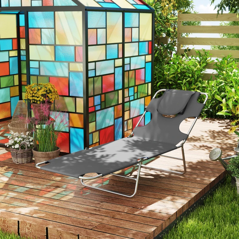 Best Reclining Face Hole Sun Lounger - Dark Grey - Image 8