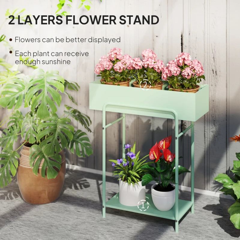 Best 2 Tier Plant Stand, Metal Plant Rack Shelf with Drain Holes, Floor-standing Flower Pot Stand for Indoor Outdoor Garden Patio Balcony Living Room, Green - Image 4