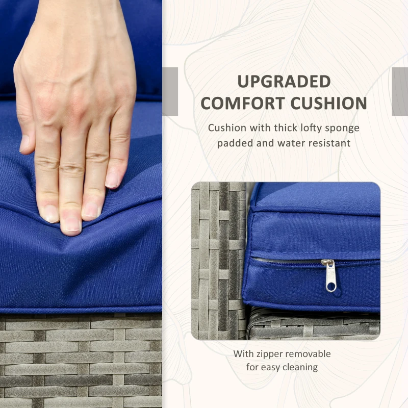 Best 3 Pieces Rattan Bistro Set, Wicker Garden Furniture Set with Storage Coffee Table and Chairs, Thickened Cushions for Outdoor, Patio, Balcony, Blue - Image 6