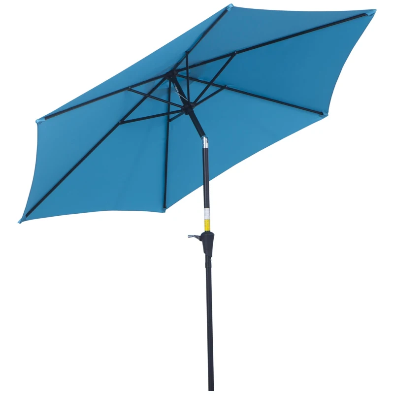 Best 2.6M Garden Parasol Umbrella with Tilt and Crank, Outdoor Sun Parasol Sunshade Shelter with Aluminium Frame, Blue