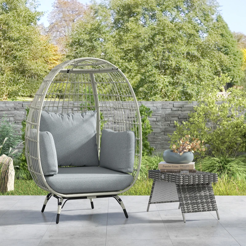 Best Rattan Egg Chair with Cushions and Pillows, Charcoal Grey - Image 8