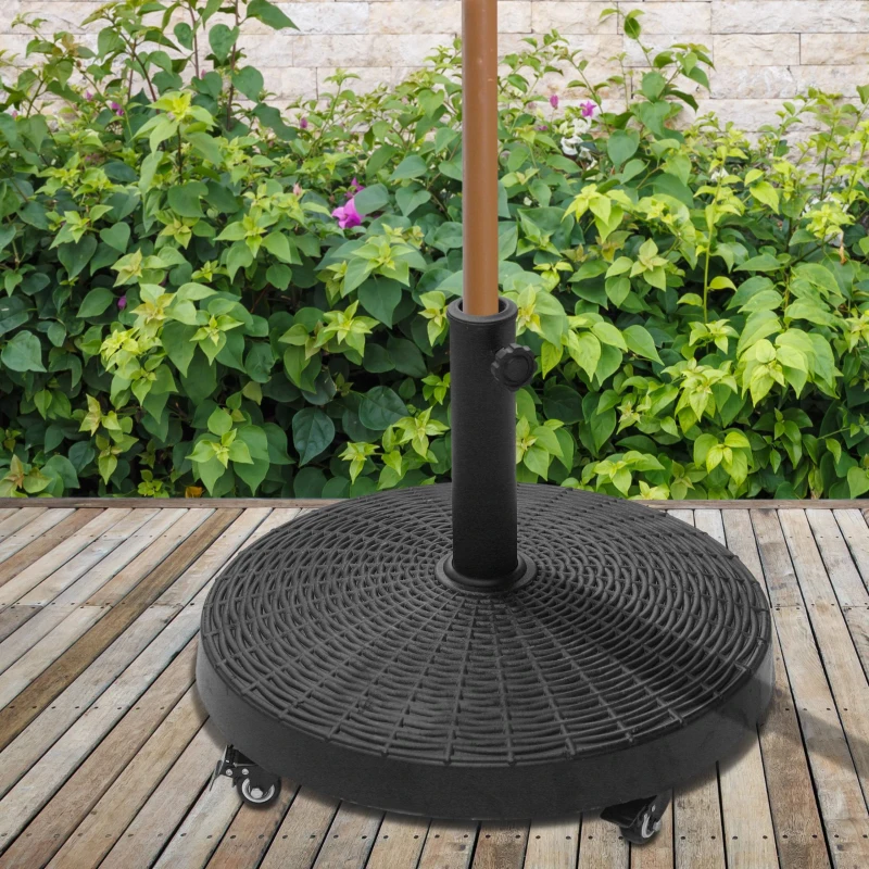 Best 22.7kg Resin Patio Parasol Base Umbrella Stand Weight Deck Garden Sunshade Holder Round w/ Wheels Brakes Outdoor - Image 2
