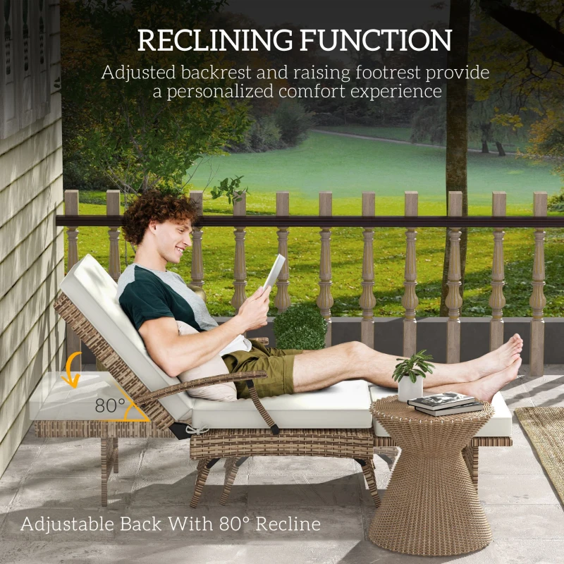 Best 80° Reclining Rattan Lounger - White/Brown - Image 4