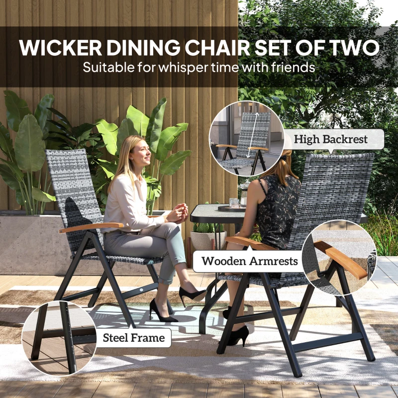 Best 2 Pieces Outdoor Foldable Dining Chair with Armrests, High Backrest, for Garden, Camping, Balcony, Light Grey - Image 4