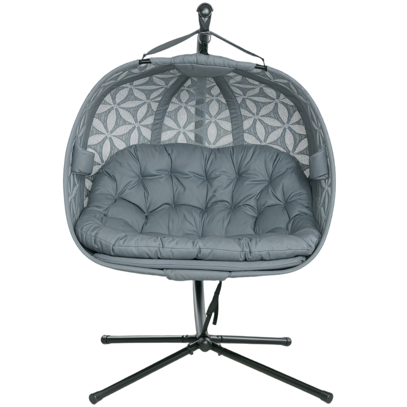 Best Outdoor Double Hanging Chair with Cushion and Cup Holders, Charcoal Grey - Image 11