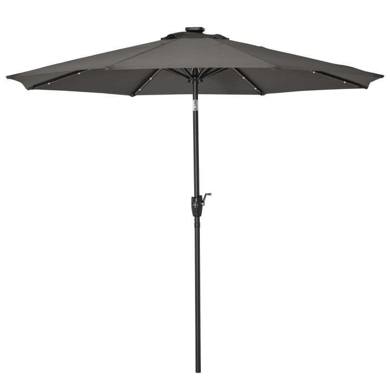 Best Φ2.7m Garden 24 LED Light Parasol Solar Outdoor Tilt Sun Umbrella Patio Club Party Event Manual Sun Shade w/ Hand Crank and 8 Ribs, Grey - Image 14