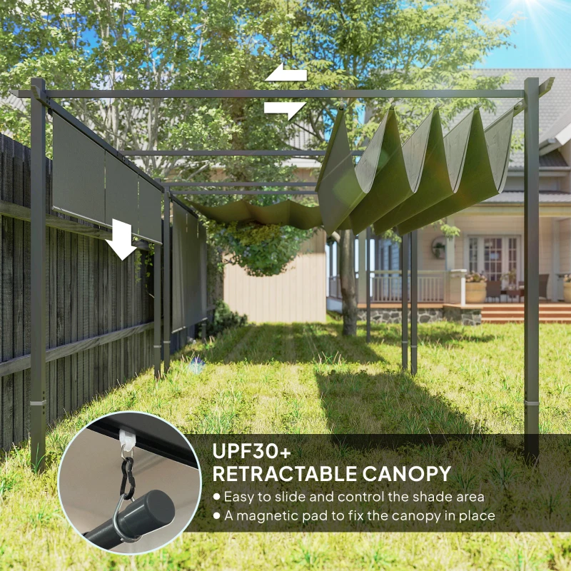 Best 3 x 4m Metal Pergola with Retractable Roof and Roller Shade, Wall-Mounted or Free Standing Garden Gazebo Canopy Pergola Kit, UPF30+ Outdoor Sun Shade Shelter, Grey - Image 4