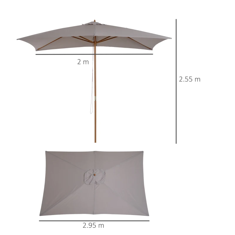 Best 2 x 3m Wooden Garden Parasol Umbrella Outdoor Sun Shade Canopy, Table Market Umbrella with Vent, 38 mm Pole, Rope Pulley Mechanism, Light Grey - Image 3