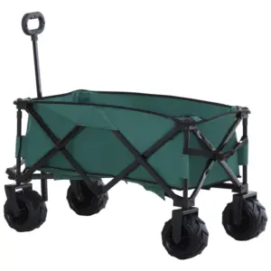 Best 140L Festival Trolley on Wheels, Folding Camping Trolley Cart with Telescopic Handle, Big Wheels for Outdoor Garden Beach Fishing, Green