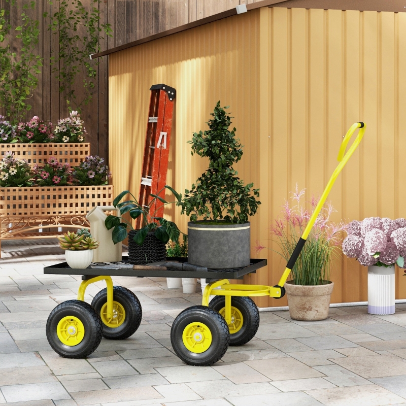 Best Garden Trolley Cart, Heavy Duty Garden Cart with Metal Frame, 10" Pneumatic Wheels, Rotating Handle, 150kg Capacity, for Garden, Farm, Yellow - Image 10