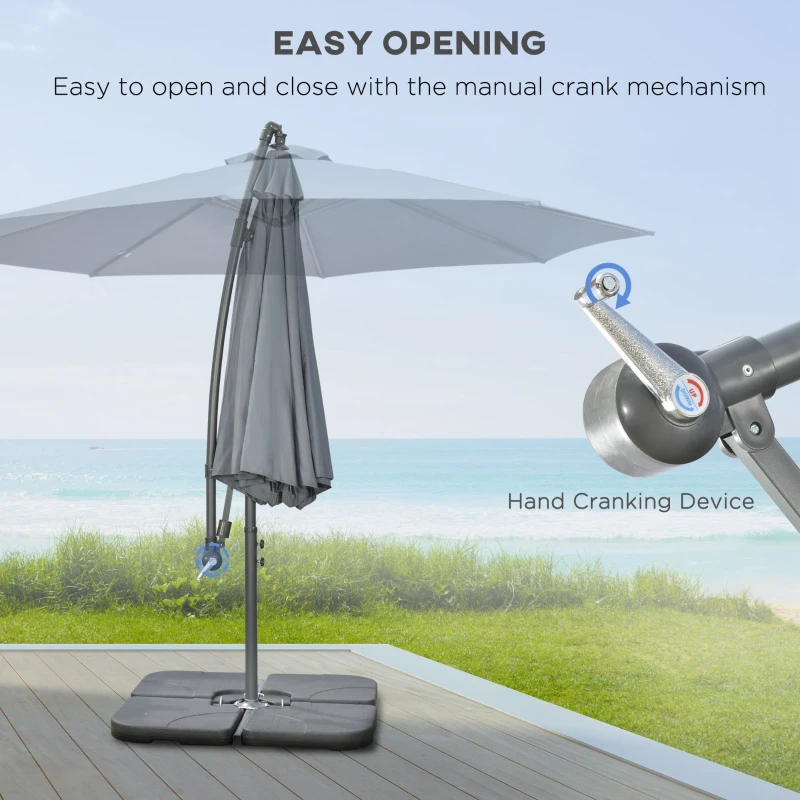 Best 3(m) Garden Parasol Sun Shade Banana Umbrella Cantilever with Crank Handle, Cross Base Dark Grey - Image 4