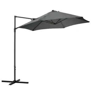 Best 2.5M Garden Cantilever Parasol, Offset Roma Patio Umbrella Hanging Sun Shade Canopy Shelter with 360° Rotation and Cross Base, Dark Grey