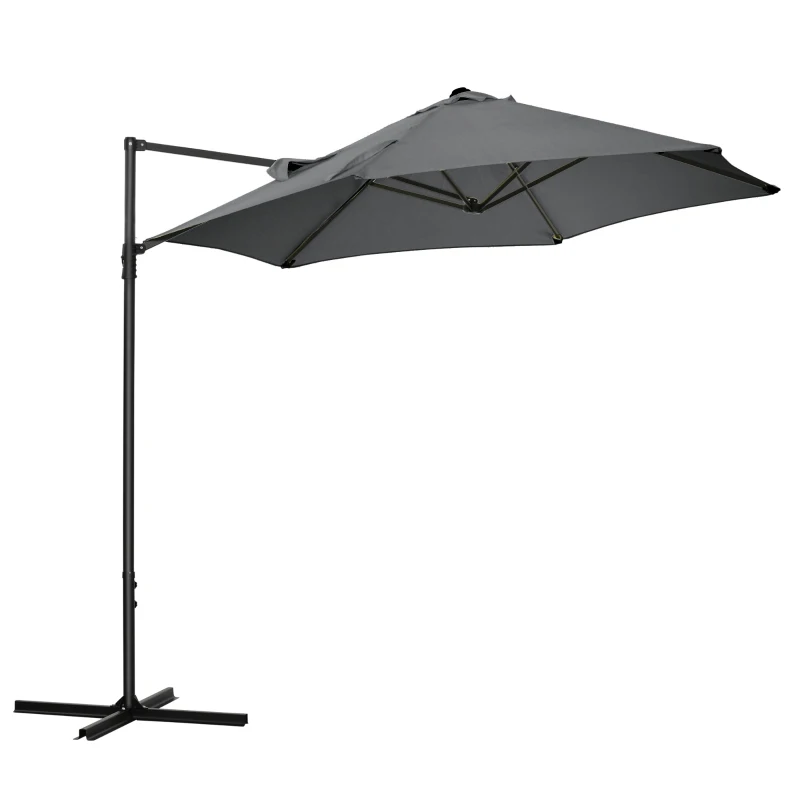 Best 2.5M Garden Cantilever Parasol, Offset Roma Patio Umbrella Hanging Sun Shade Canopy Shelter with 360° Rotation and Cross Base, Dark Grey