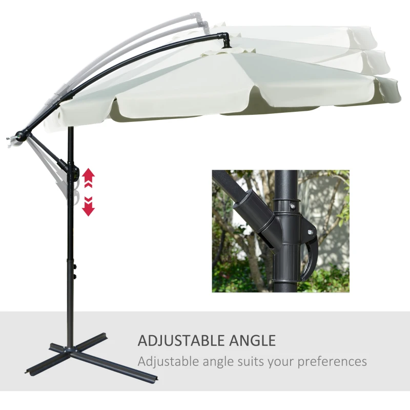 Best 2.7m Garden Banana Parasol Cantilever Umbrella with Crank Handle and Cross Base for Outdoor, Hanging Sun Shade, Cream White - Image 5